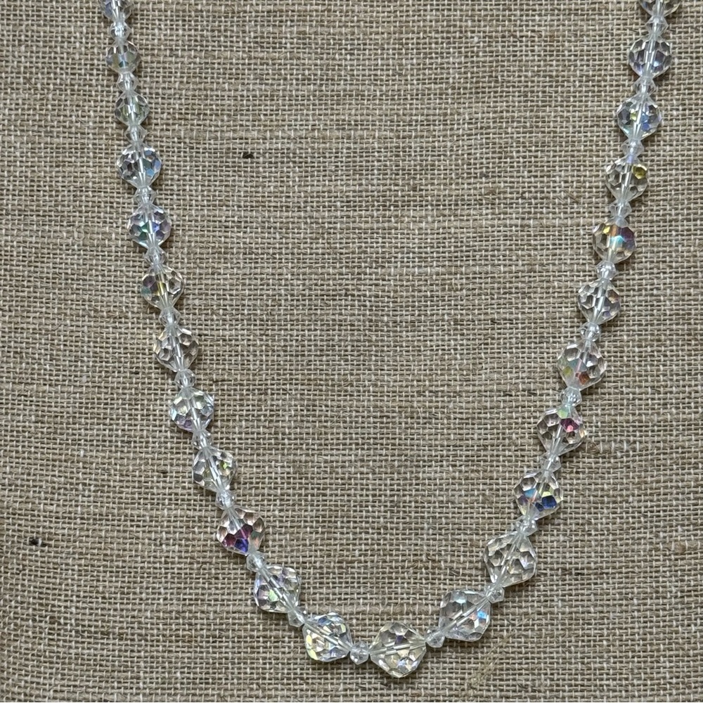 VTG Aurora Borealis AB Crystal Graduated Faceted Bead Necklace 32” Long